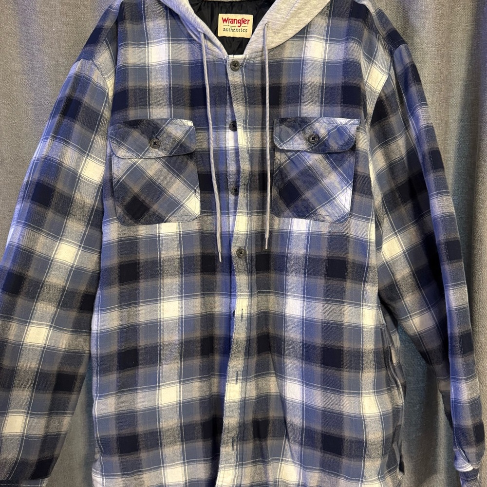 Wrangler Gray and Blue Plaid Hooded Jacket